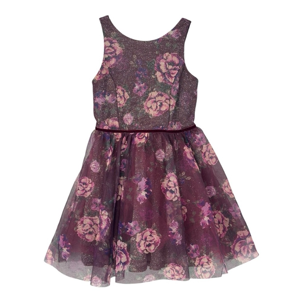 Zenzi Girls Sleeveless Sparkle Party Dress Burgundy Floral Size L(10/12)
